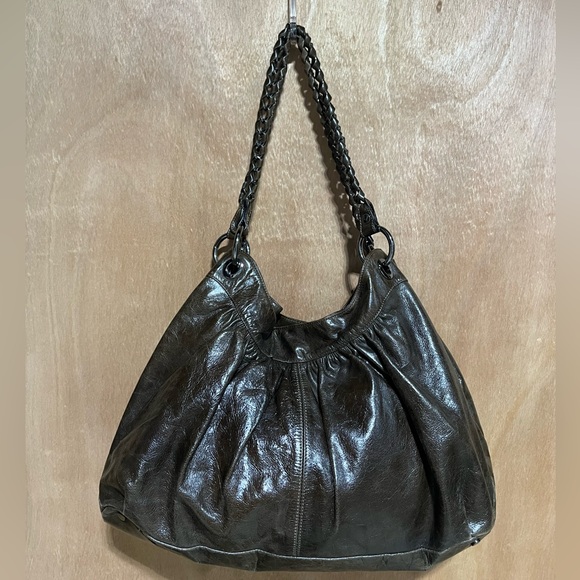 Abro-Large Hobo Shoulder bag Chocolate Brown Distressed leather w/ gunmetal-EUC - Picture 2 of 13